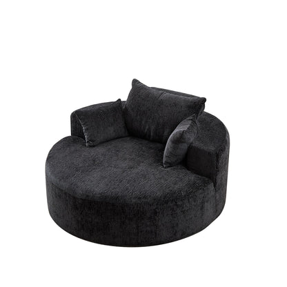 Canapé-lit simple rond en chenille noire avec coussin de dossier