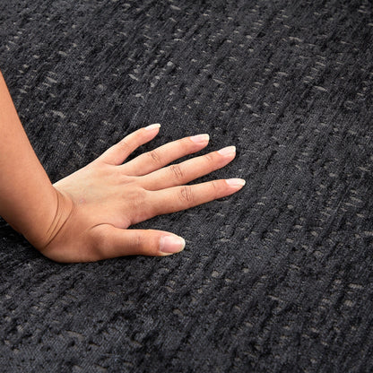 Canapé-lit simple rond en chenille noire avec coussin de dossier