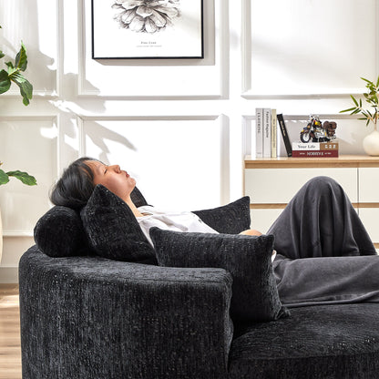 Canapé-lit simple rond en chenille noire avec coussin de dossier