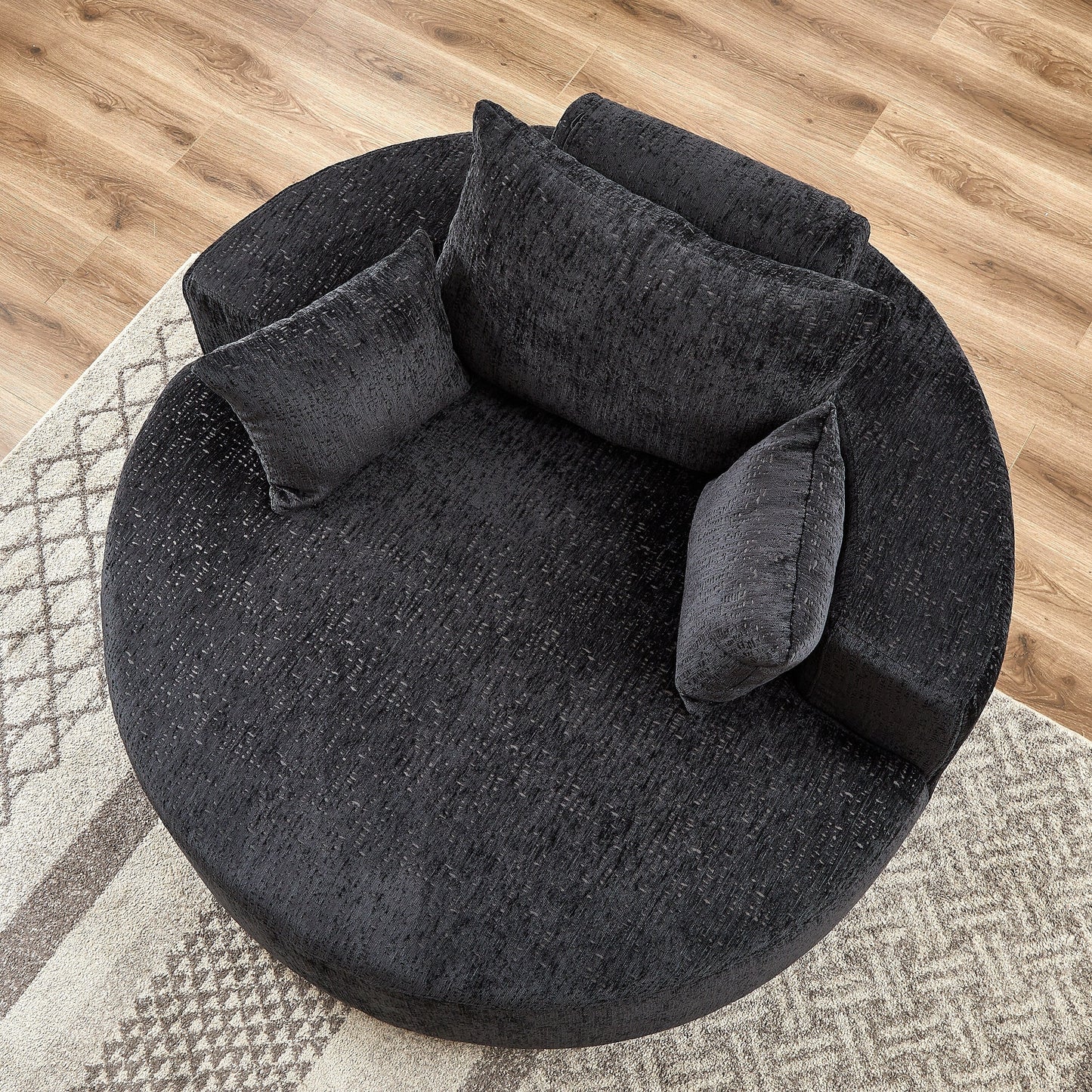 Canapé-lit simple rond en chenille noire avec coussin de dossier
