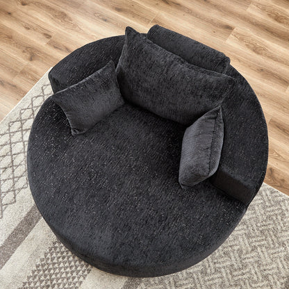 Canapé-lit simple rond en chenille noire avec coussin de dossier
