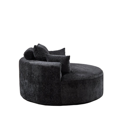 Canapé-lit simple rond en chenille noire avec coussin de dossier