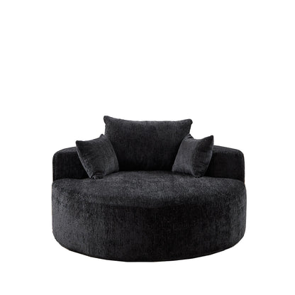Canapé-lit simple rond en chenille noire avec coussin de dossier