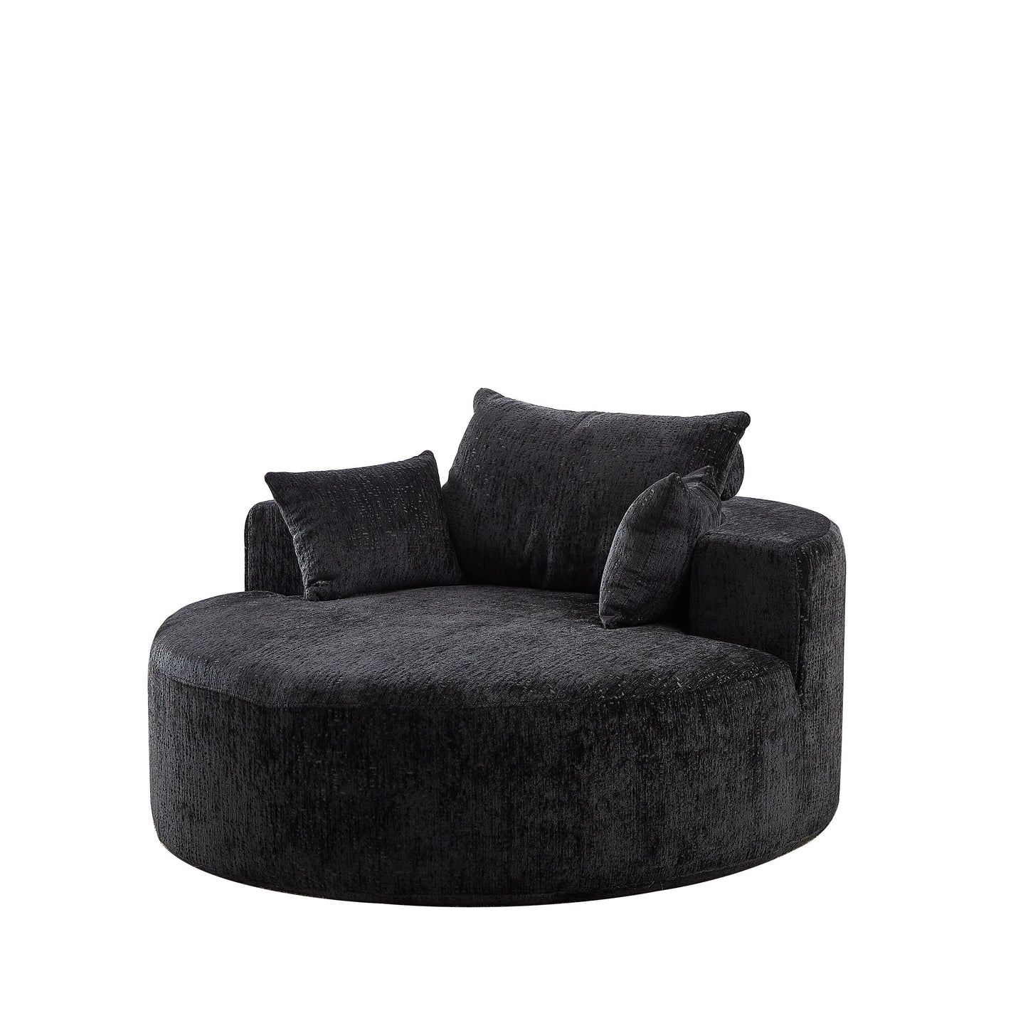 Canapé-lit simple rond en chenille noire avec coussin de dossier