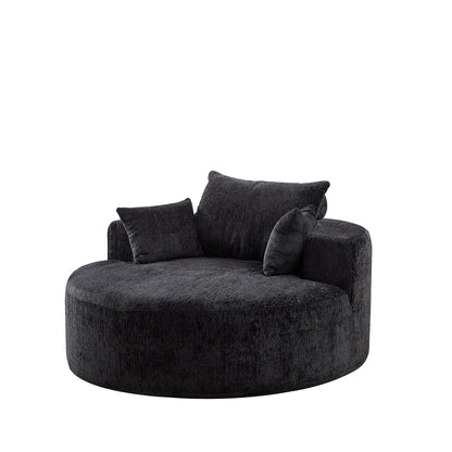 Canapé-lit simple rond en chenille noire avec coussin de dossier