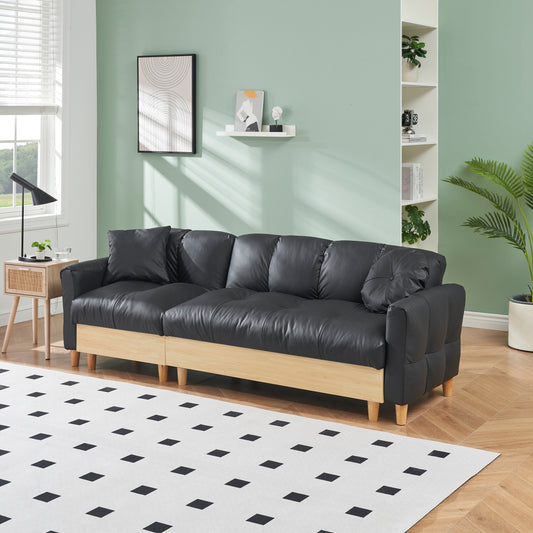 Canapé-lit 3 places rembourré en tissu technique noir moderne 84,64 avec oreillers, siège de rangement et tiroir