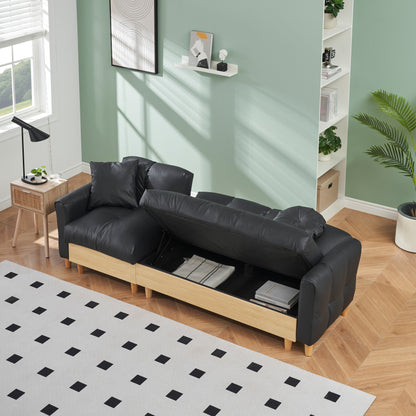 Canapé-lit 3 places rembourré en tissu technique noir avec rangement et tiroir