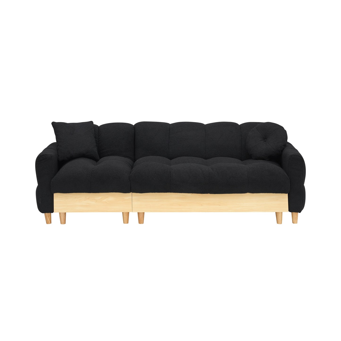 Canapé-lit 3 places rembourré en peluche noire avec rangement et tiroir