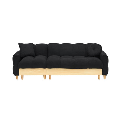 Canapé-lit 3 places rembourré en peluche noire avec rangement et tiroir