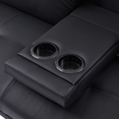 Canapé-lit 66 places rembourré noir avec 2 porte-gobelets et pieds en acier inoxydable pour salon