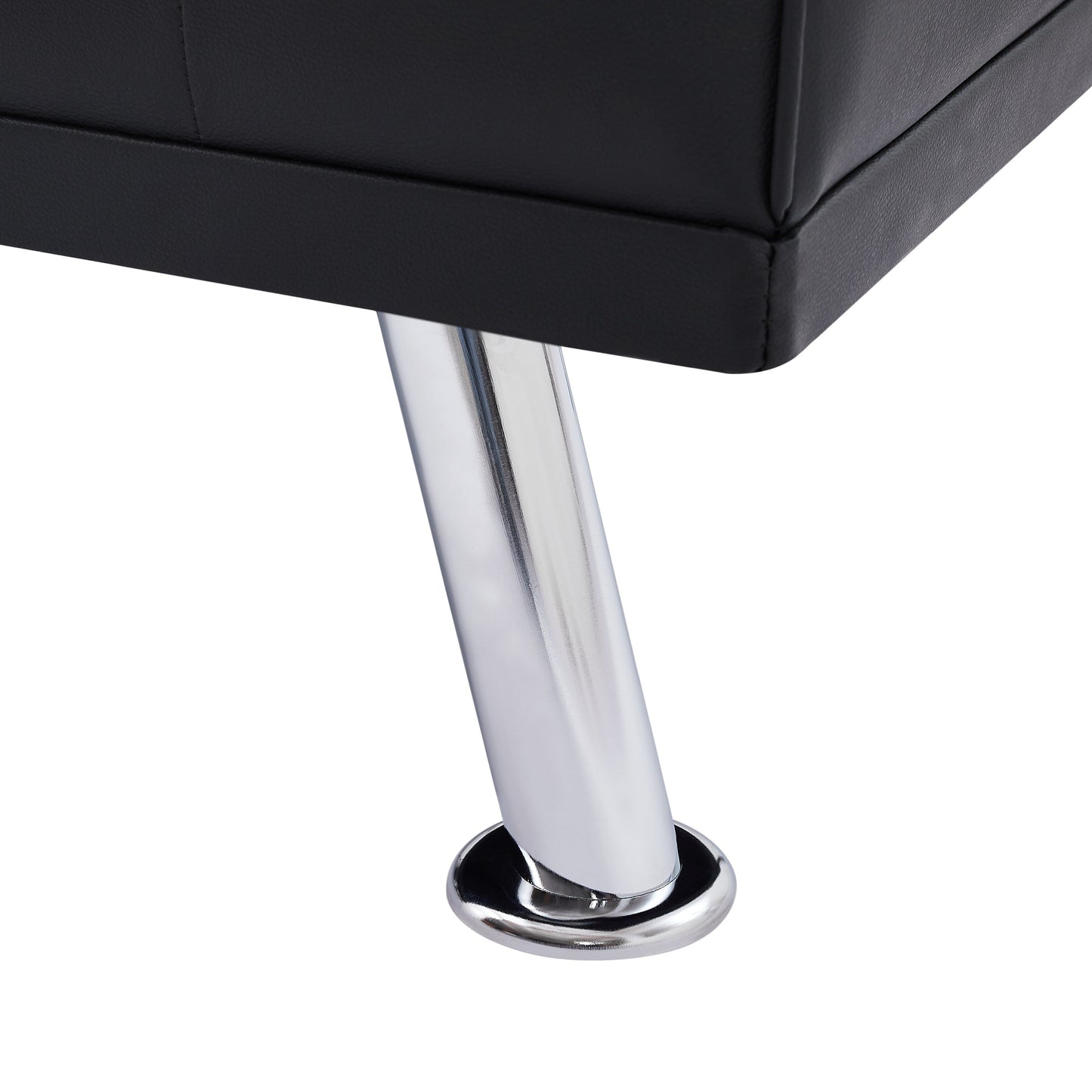 Canapé-lit 66 places rembourré noir avec 2 porte-gobelets et pieds en acier inoxydable pour salon