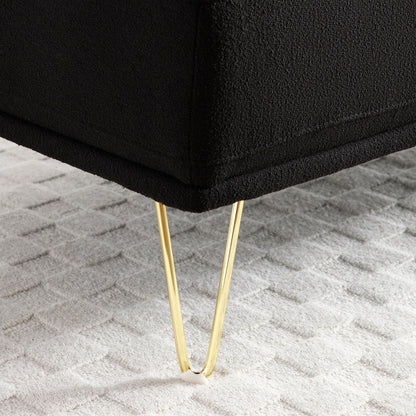 Banc causeuse rembourré noir avec pieds dorés