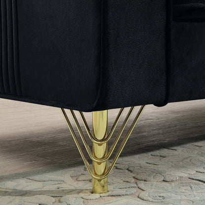Canapé 3 places en velours noir avec pieds en métal finition dorée