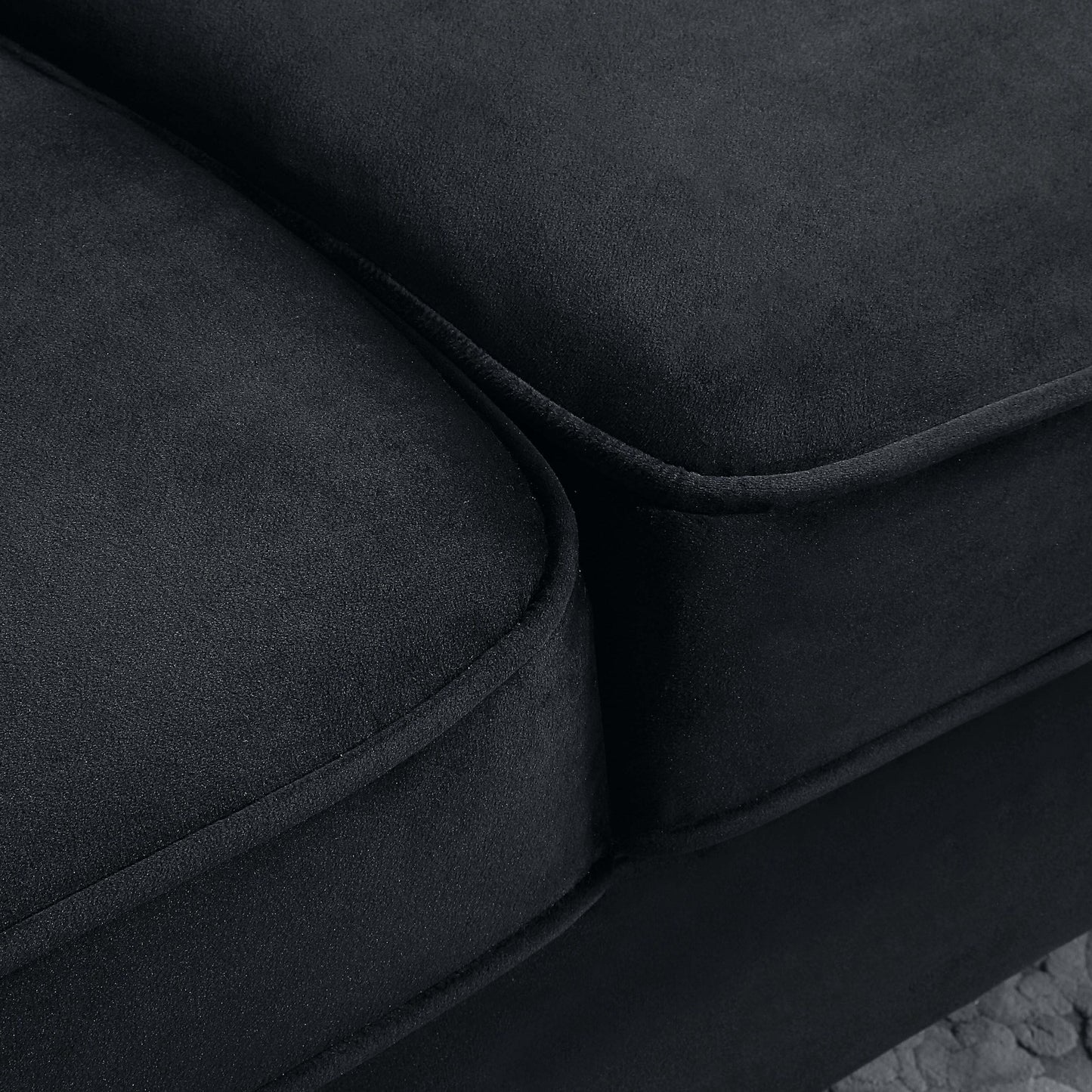 Canapé 3 places en velours noir avec pieds en métal finition dorée