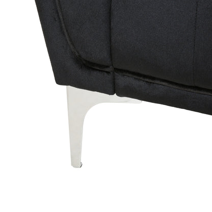 Canapé 3 places en velours noir avec coussins et structure robuste