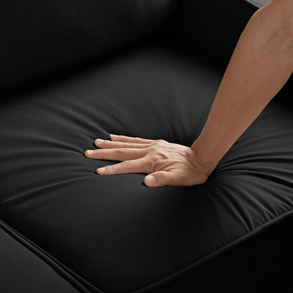 Canapé 3 places en velours noir avec accoudoirs arrondis