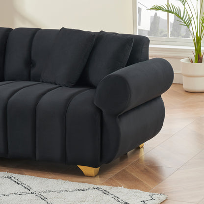 Canapé 3 places en velours noir avec coussins à ressorts