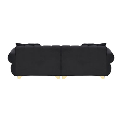 Canapé 3 places en velours noir avec coussins à ressorts