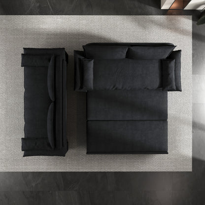 Canapé-lit gigogne en velours noir avec oreillers moelleux