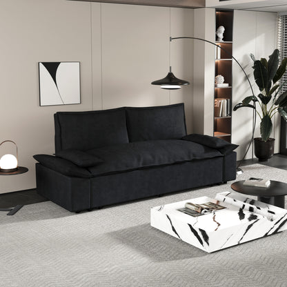 Canapé-lit gigogne en velours noir avec oreillers moelleux