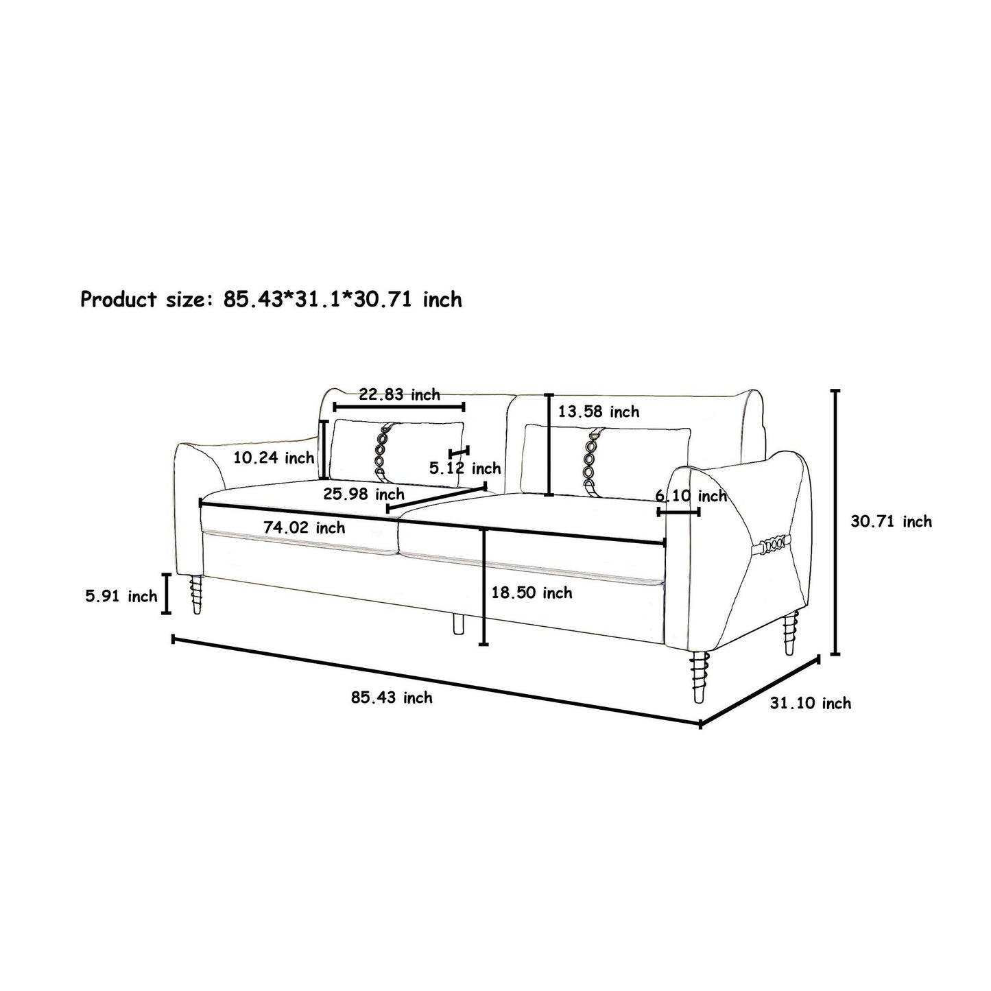 Canapé causeuse en velours noir avec pieds dorés