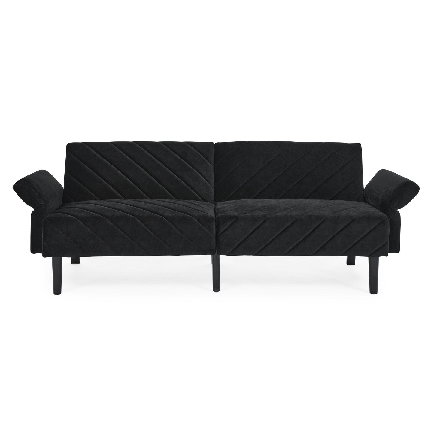 Canapé-lit futon convertible capitonné en velours noir