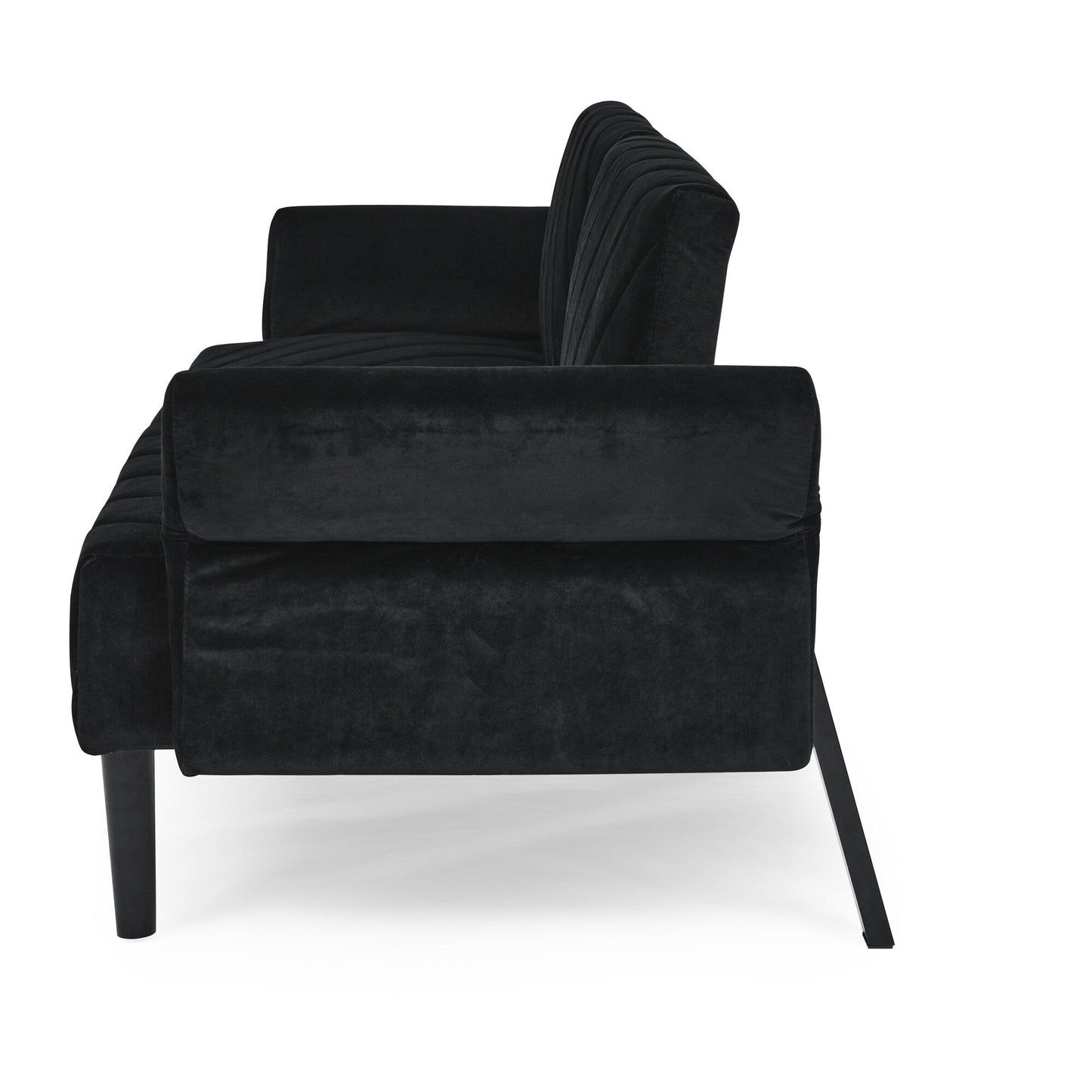 Canapé-lit futon convertible capitonné en velours noir
