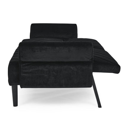 Canapé-lit futon convertible capitonné en velours noir