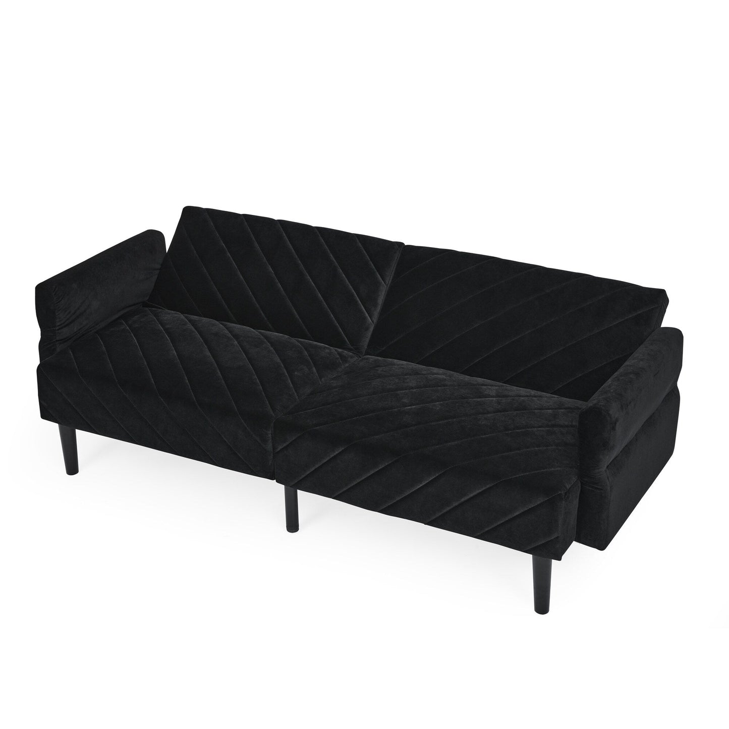 Canapé-lit futon convertible capitonné en velours noir