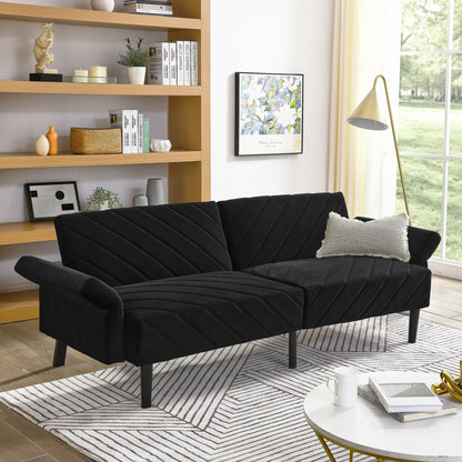 Canapé-lit futon convertible capitonné en velours noir