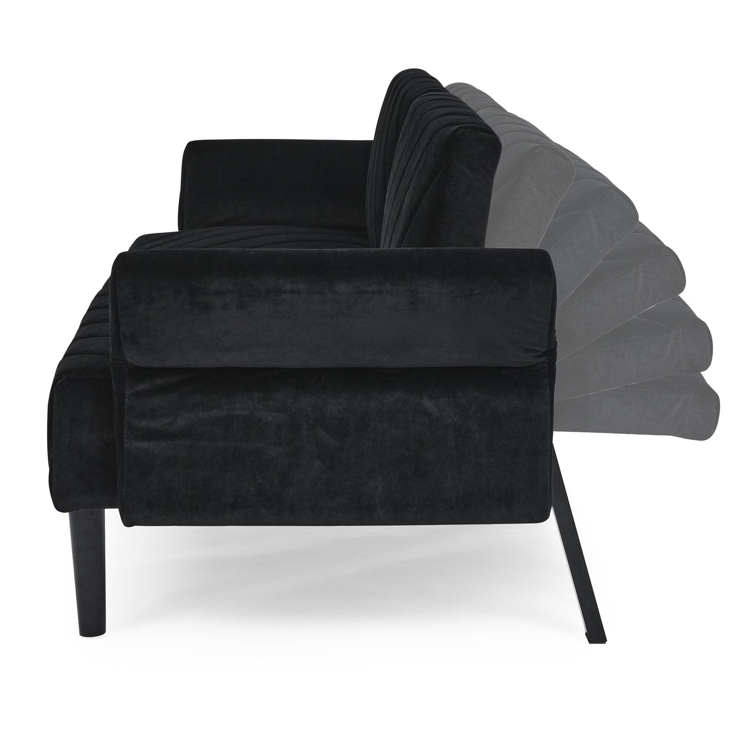 Canapé-lit futon convertible capitonné en velours noir