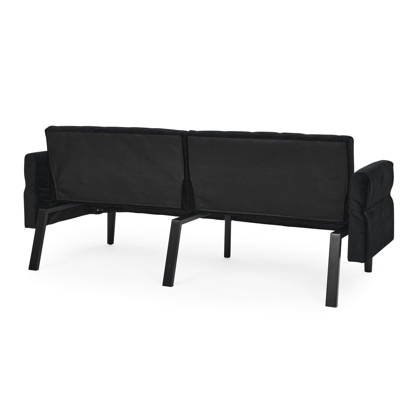 Canapé-lit futon convertible capitonné en velours noir