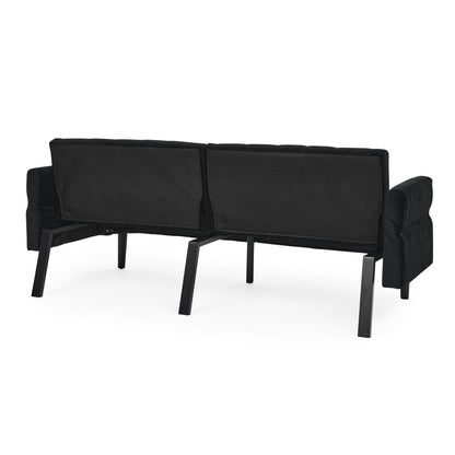 Canapé-lit futon convertible capitonné en velours noir