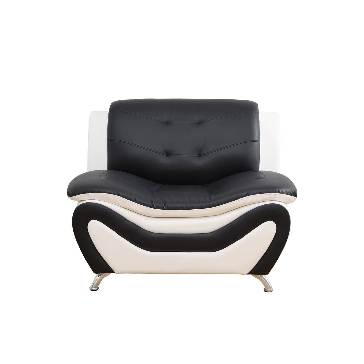 Canapé de salon 1 place en similicuir noir et blanc