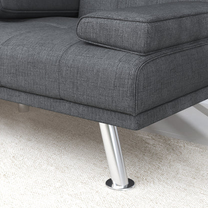 Canapé-lit 66 places rembourré noir et gris avec 2 porte-gobelets et pieds en acier inoxydable pour le salon