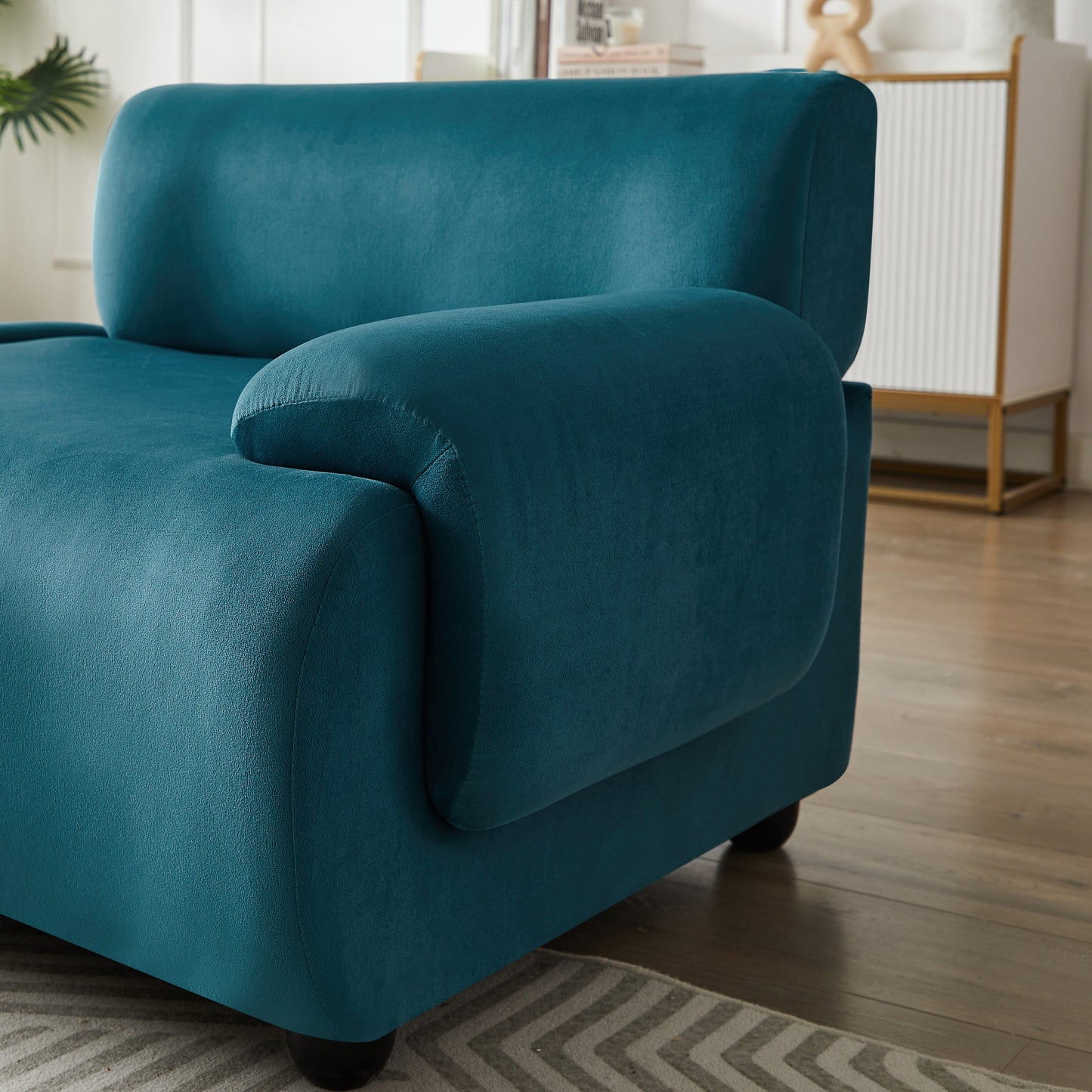 Canapé sectionnel convertible en L bleu 105 avec pouf mobile et siège profond