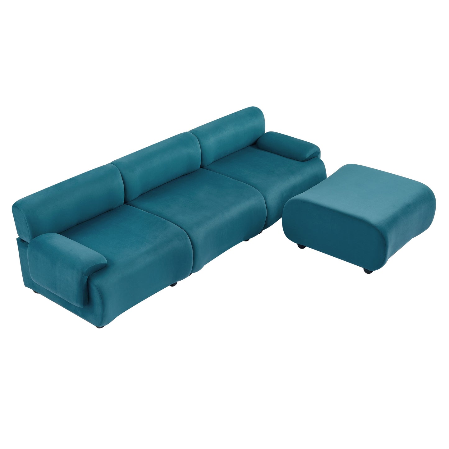 Canapé sectionnel convertible en L bleu 105 avec pouf mobile et siège profond