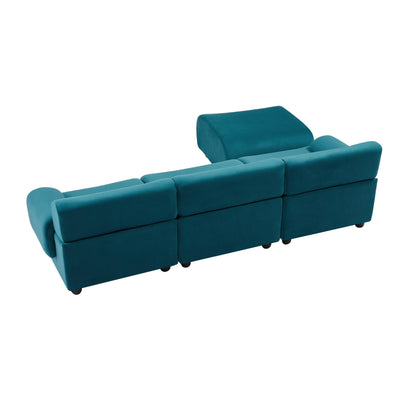 Canapé modulable 3 places Blue 105 avec pouf amovible, assise profonde et cadre en bois massif