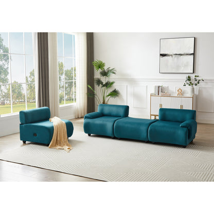 Canapé modulable 3 places Blue 105 avec pouf amovible, assise profonde et cadre en bois massif