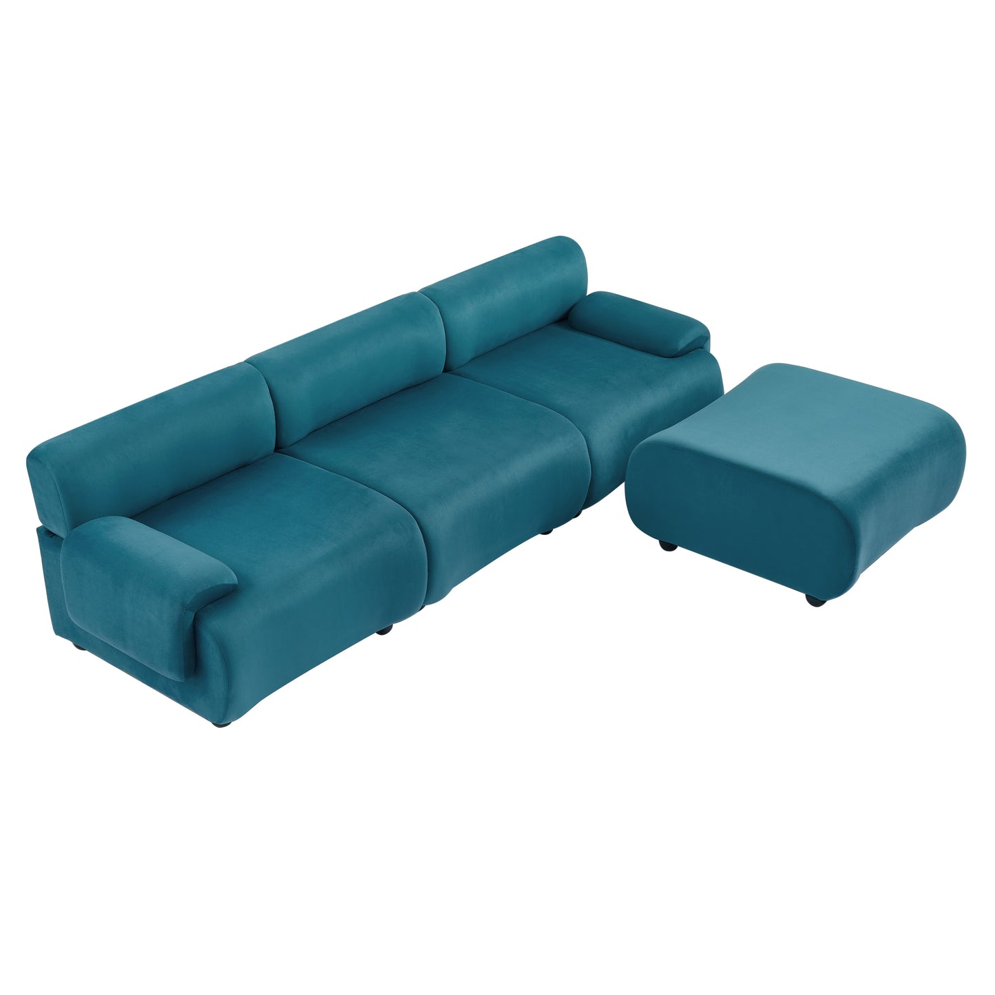 Canapé sectionnel convertible en tissu bleu de 105 po en forme de L avec pouf mobile et assise profonde