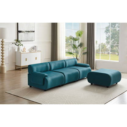 Canapé sectionnel convertible en tissu bleu de 105 po en forme de L avec pouf mobile et assise profonde
