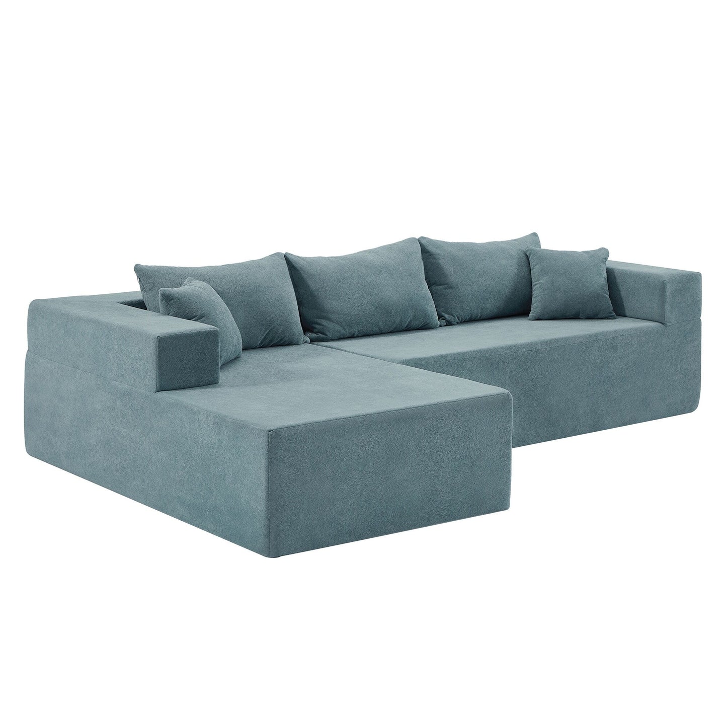 Canapé sectionnel 3 places en forme de L en tissu bleu de 107,48 po avec méridienne et coussins de 16,53 po, combinaison gratuite de 2 pièces