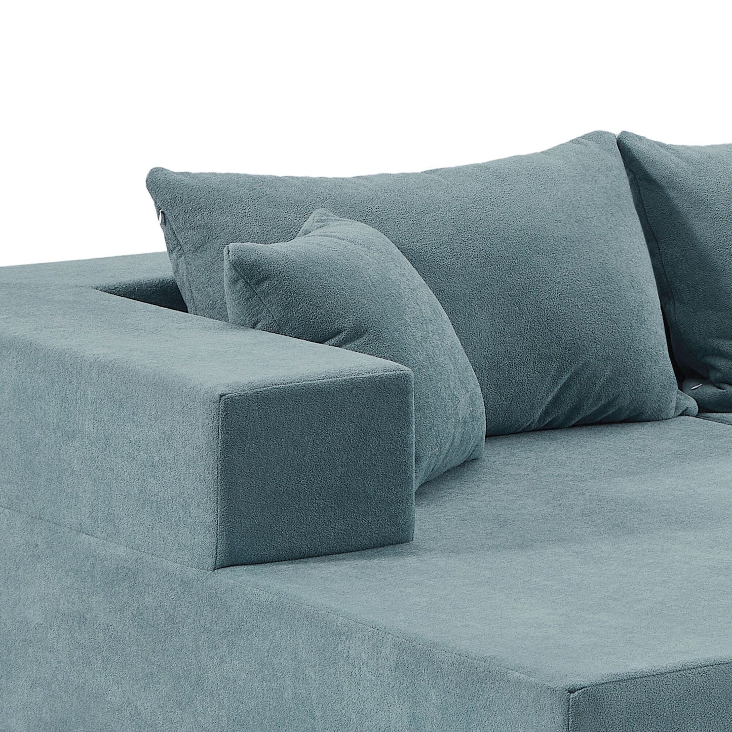 Canapé sectionnel en L en tissu bleu de 107,48 po avec méridienne, coussins de 16,53 po et combinaison gratuite de 2 pièces