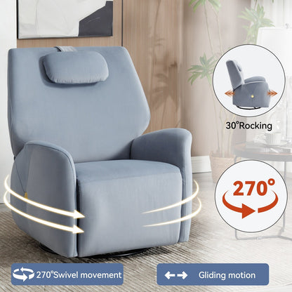 Fauteuil inclinable électrique pivotant à 270° bleu avec appui-tête, ports USB et Type-C et repose-pieds réglable