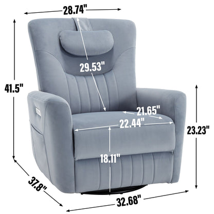 Fauteuil inclinable électrique pivotant à 270° bleu avec support lombaire et pour la tête, 2 poches latérales, ports USB et Type-C
