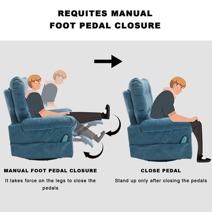 Fauteuil inclinable pivotant à 360° bleu avec massage par vibration, chauffage lombaire et poches latérales