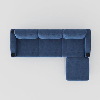 Canapé convertible en L en tissu bleu 78,74 avec pouf de rangement, port USB et porte-gobelet