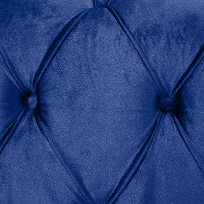 Canapé 3 places en velours bleu de 83,5 pouces avec dossier capitonné, pieds en bois vintage et larges accoudoirs