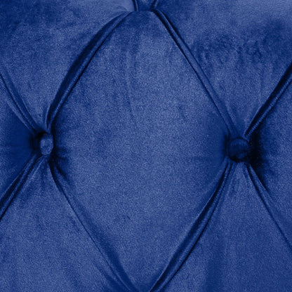 Canapé 3 places en velours bleu de 83,5 pouces avec dossier capitonné, pieds en bois vintage et larges accoudoirs