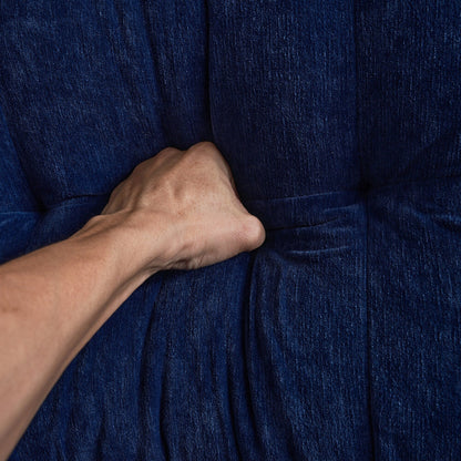 Canapé 3 places en L en velours bleu de 83 pouces avec dossier amovible, coussins en mousse souple, pieds et accoudoirs en métal